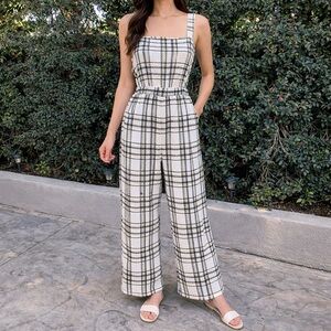 Asos Design Plaid Sleeveless Wide Leg High Waist Casual Overall Jumpsuit Sz 8